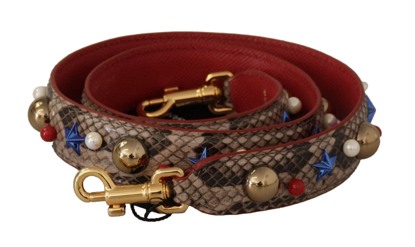 Shoulder Strap by Dolce & Gabbana for unisex in python leather brown & gold features a dynamic silhouette, artfully enhancing the dynamic design of this Python Leather Shoulder Strap.