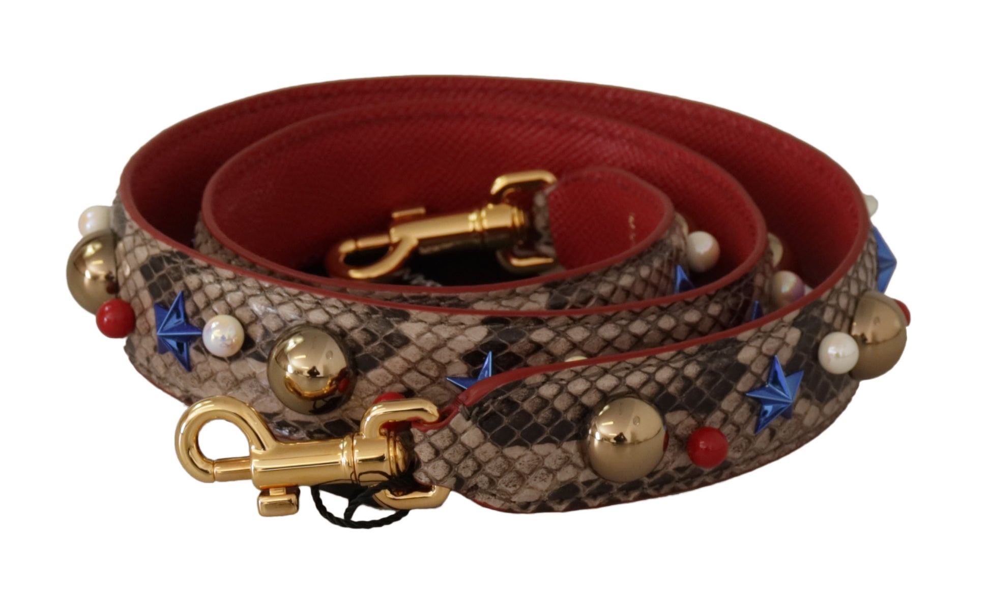 Shoulder Strap by Dolce & Gabbana for unisex in python leather brown & gold features a dynamic silhouette, artfully enhancing the dynamic design of this Python Leather Shoulder Strap.