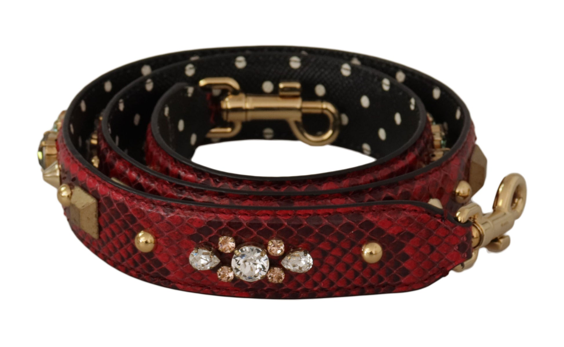 Shoulder Strap by Dolce & Gabbana for unisex in python leather & crystal black, gold & red showcases a enviable design, perfect for elevating any ensemble as part of the Python Leather Crystal Shoulder Strap collection.