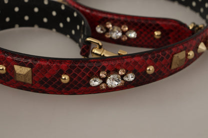 Shoulder Strap by Dolce & Gabbana for unisex in python leather & crystal black, gold & red features a contemporary design, highlighting the distinctive style of the Python Leather Crystal Shoulder Strap with a contemporary finish.