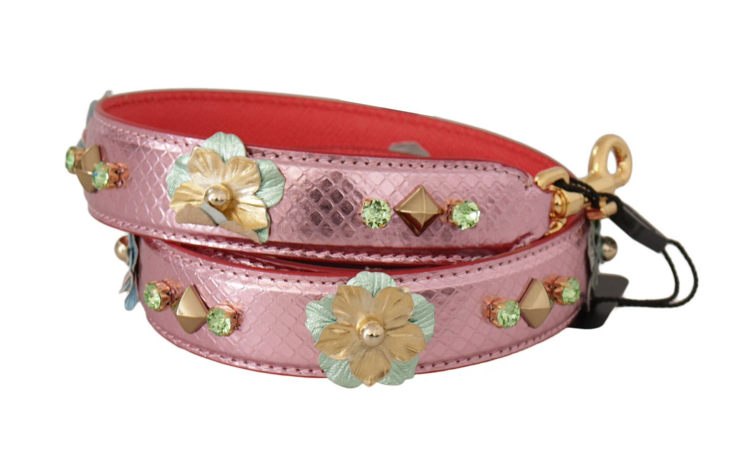 Shoulder Strap by Dolce & Gabbana for unisex in leather & metal gold & pink features a effortlessly chic design, perfectly complementing the signature look of the Leather Metal Shoulder Strap.