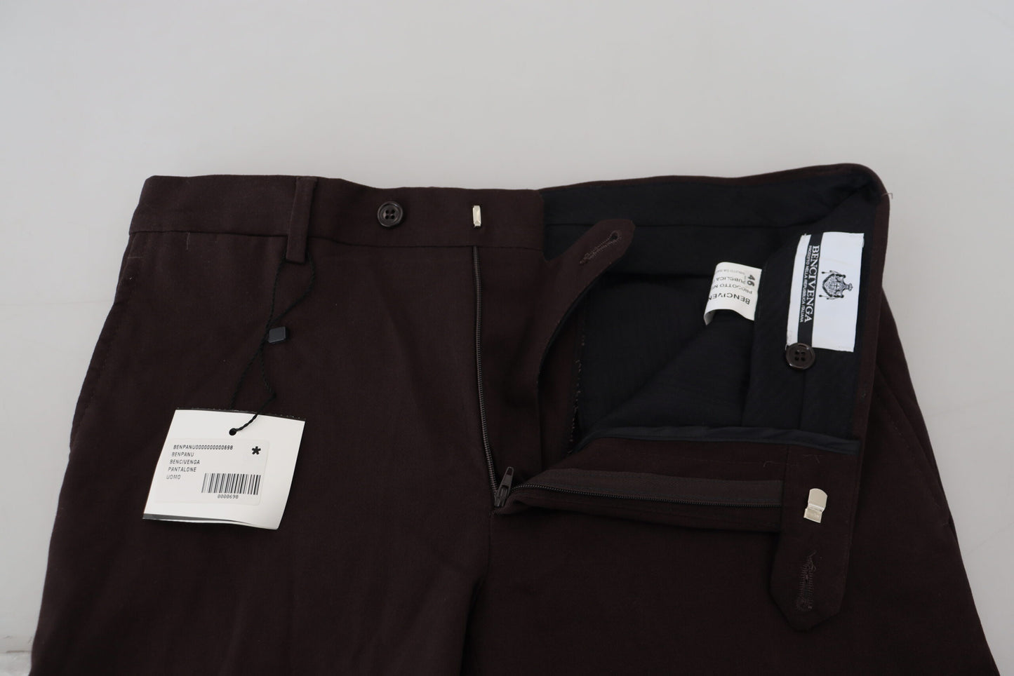 Bencivenga Brown Cotton Tapered Formal Men Pants