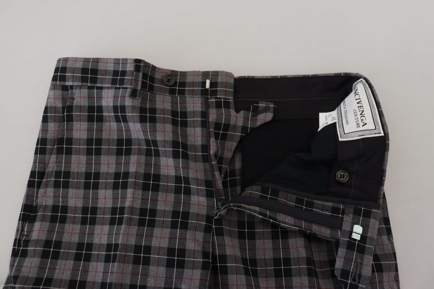 Bencivenga Gray Checkered Slim Fit Men Pants