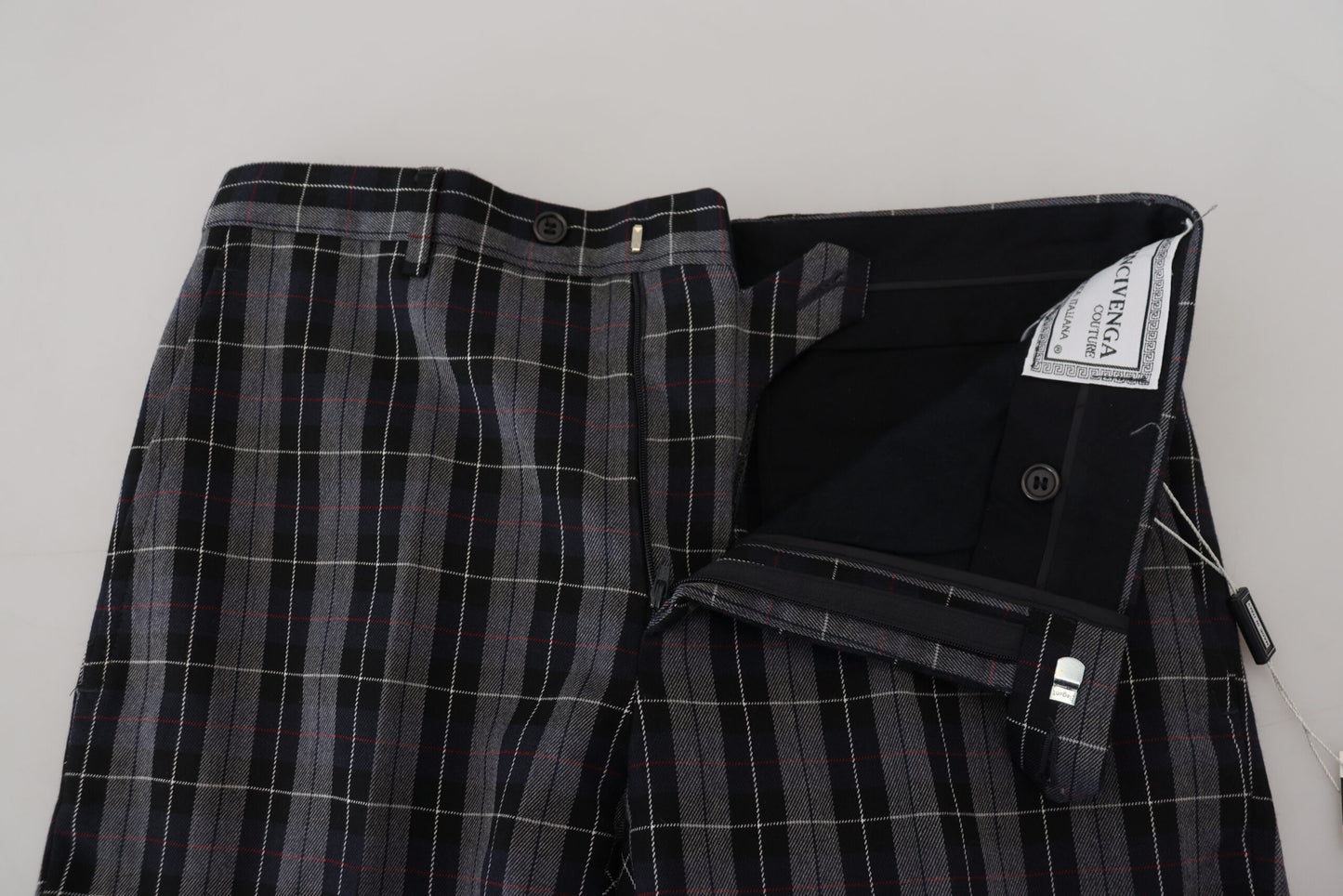 Bencivenga Gray Checkered Slim Fit Men Pants