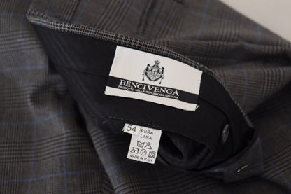 Bencivenga Gray Checkered Wool Dress Formal Pants