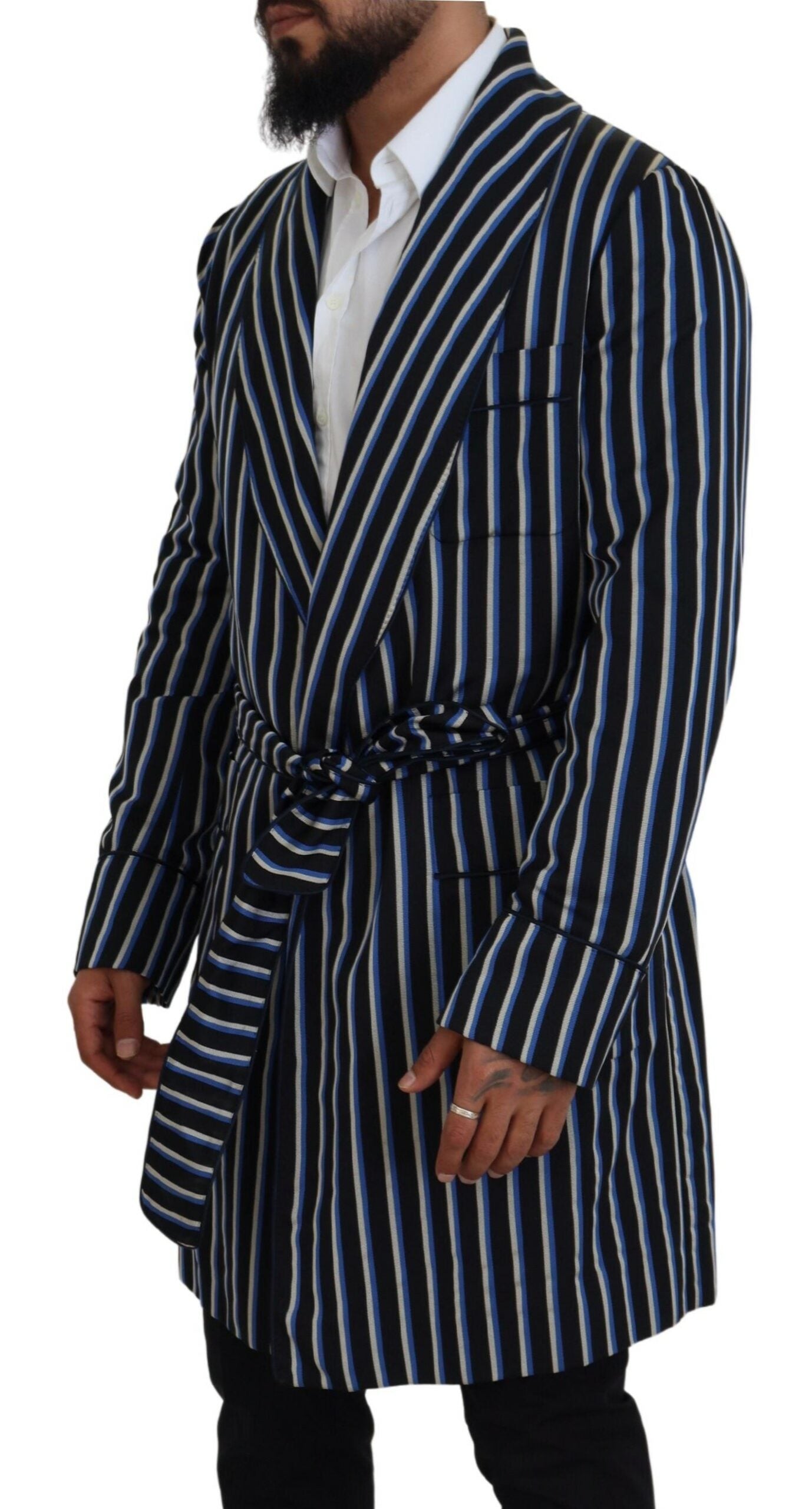 Dolce & Gabbana Men's Black Blue Martini Printed Lining Robe