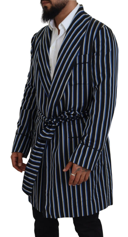 Dolce & Gabbana Men's Black Blue Martini Printed Lining Robe