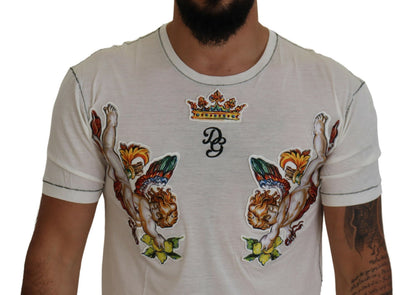 Dolce & Gabbana White Printed Short Sleeves Men T-shirt