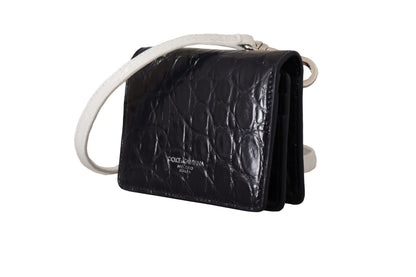 Cardholder Wallet by Dolce & Gabbana for men in caiman leather blue & white presents a streamlined silhouette, showcasing the sophisticated design of the Caiman Leather Cardholder Wallet collection with functional card-organization bifold coin-purse.