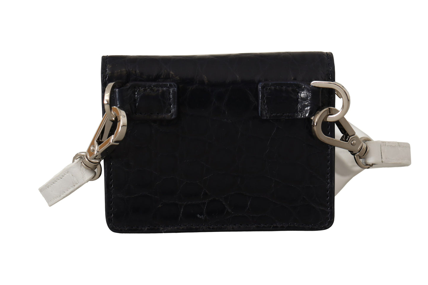 Cardholder Wallet by Dolce & Gabbana for men in caiman leather blue & white showcases a refined silhouette, artfully detailed with the signature style of the Caiman Leather Cardholder Wallet and functional card-organization bifold coin-purse.