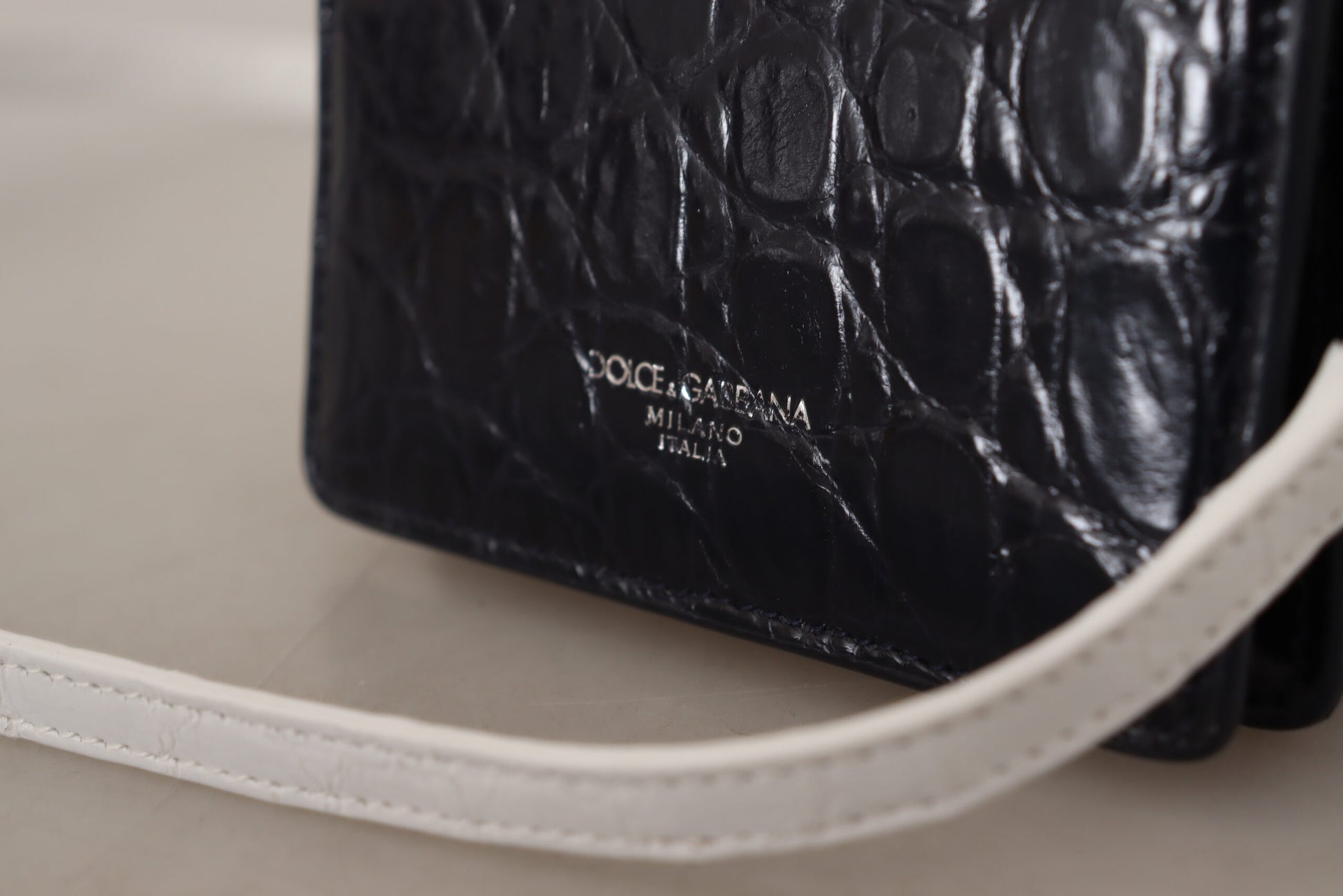 Cardholder Wallet by Dolce & Gabbana for men in caiman leather blue & white features a streamlined silhouette, showcasing the streamlined Caiman Leather Cardholder Wallet design with sophisticated card-organization bifold coin-purse for a premium look.