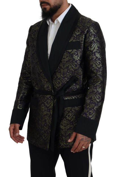Dolce & Gabbana Men's Gold Purple Baroque Jacket Blazer Robe