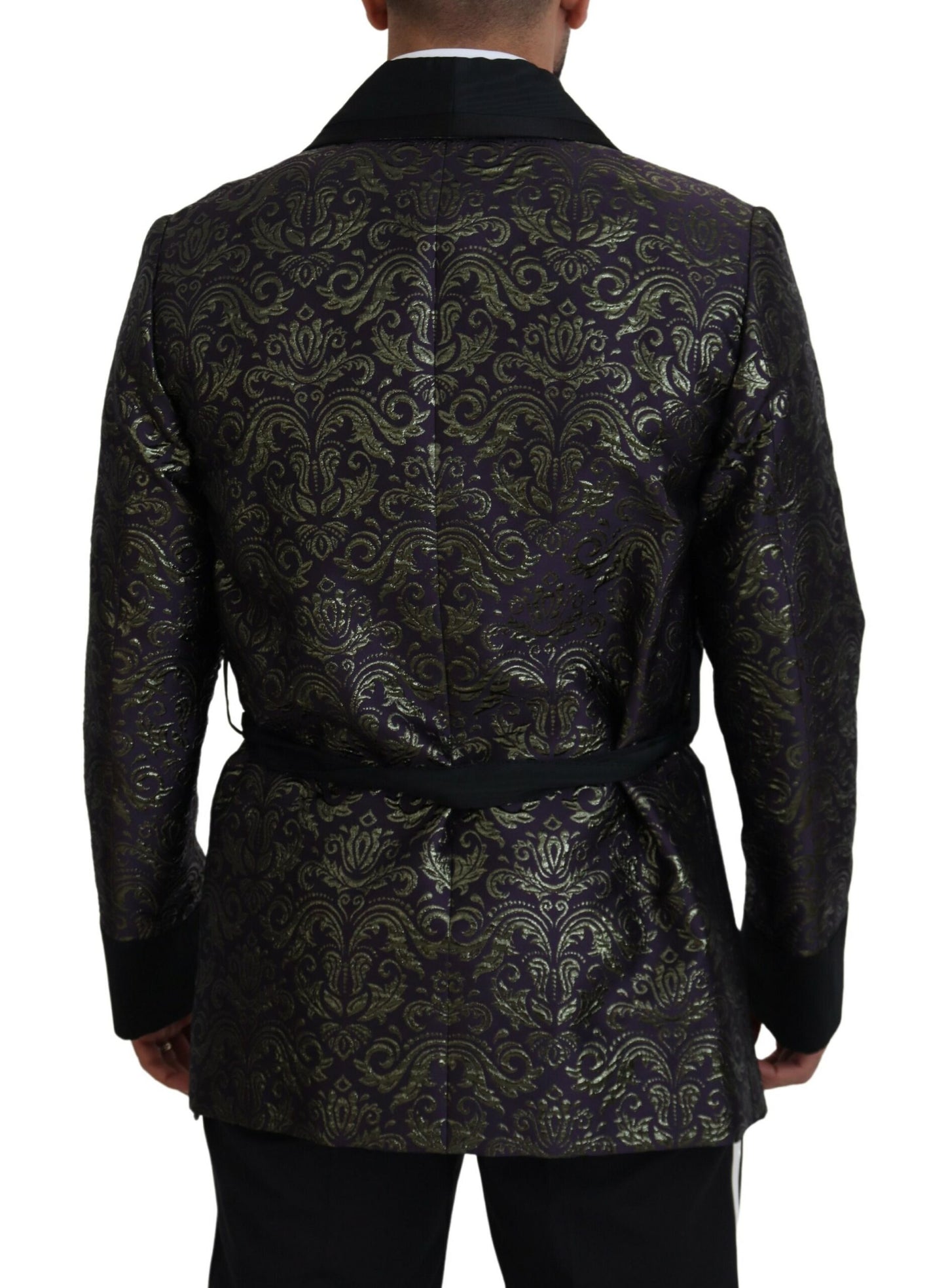 Dolce & Gabbana Men's Gold Purple Baroque Jacket Blazer Robe