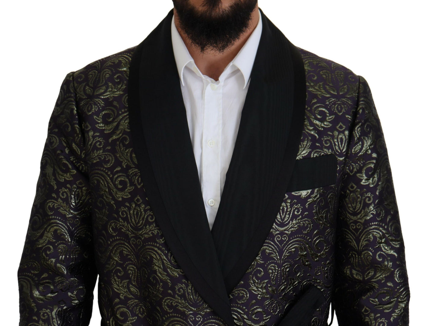 Dolce & Gabbana Men's Gold Purple Baroque Jacket Blazer Robe