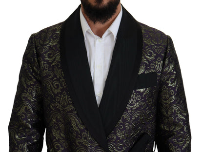 Dolce & Gabbana Men's Gold Purple Baroque Jacket Blazer Robe