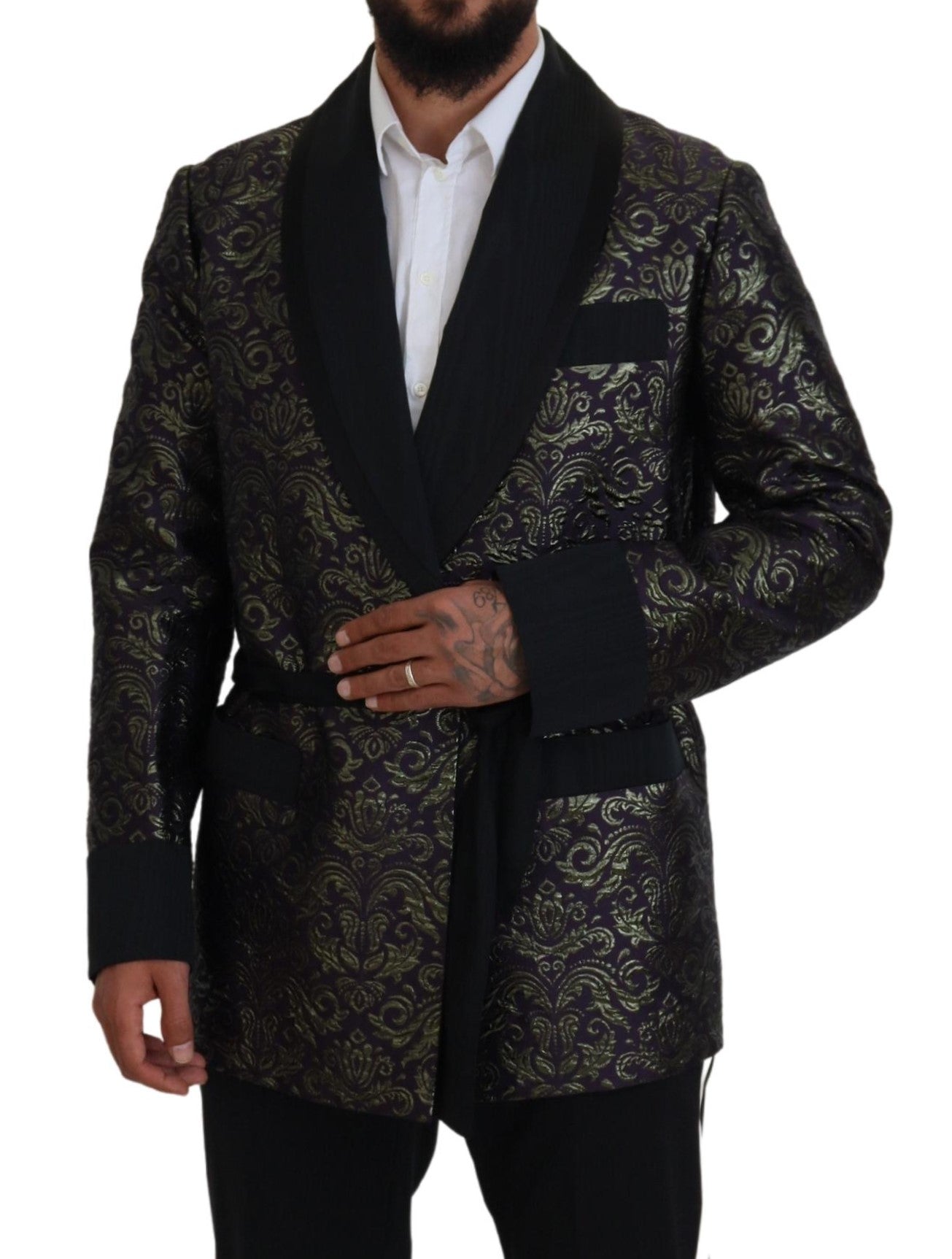 Dolce & Gabbana Men's Gold Purple Baroque Jacket Blazer Robe