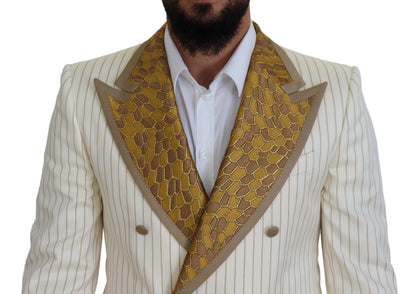 Dolce & Gabbana Men's Off White Gold Striped Tuxedo Slim Fit Suit