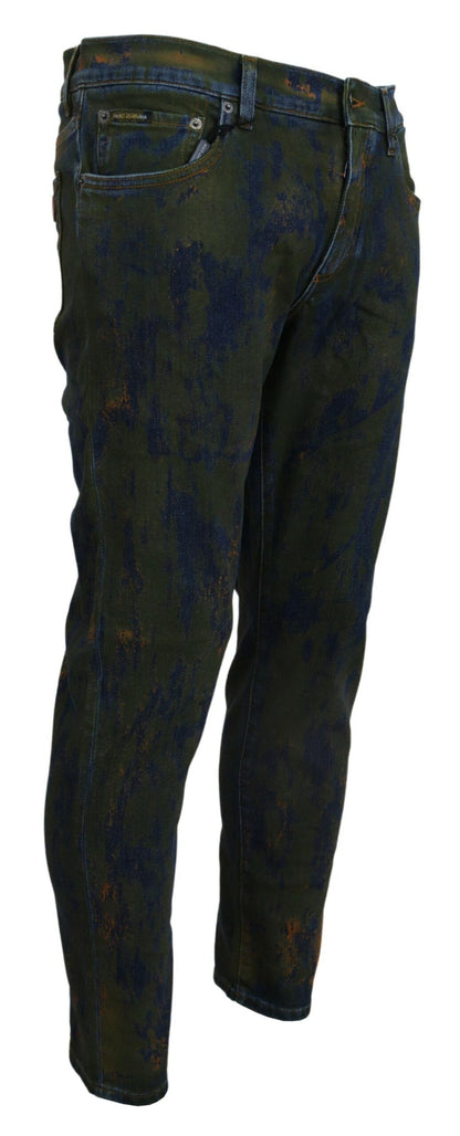 Dolce & Gabbana Men's Blue Green Skinny Cotton Denim Jeans