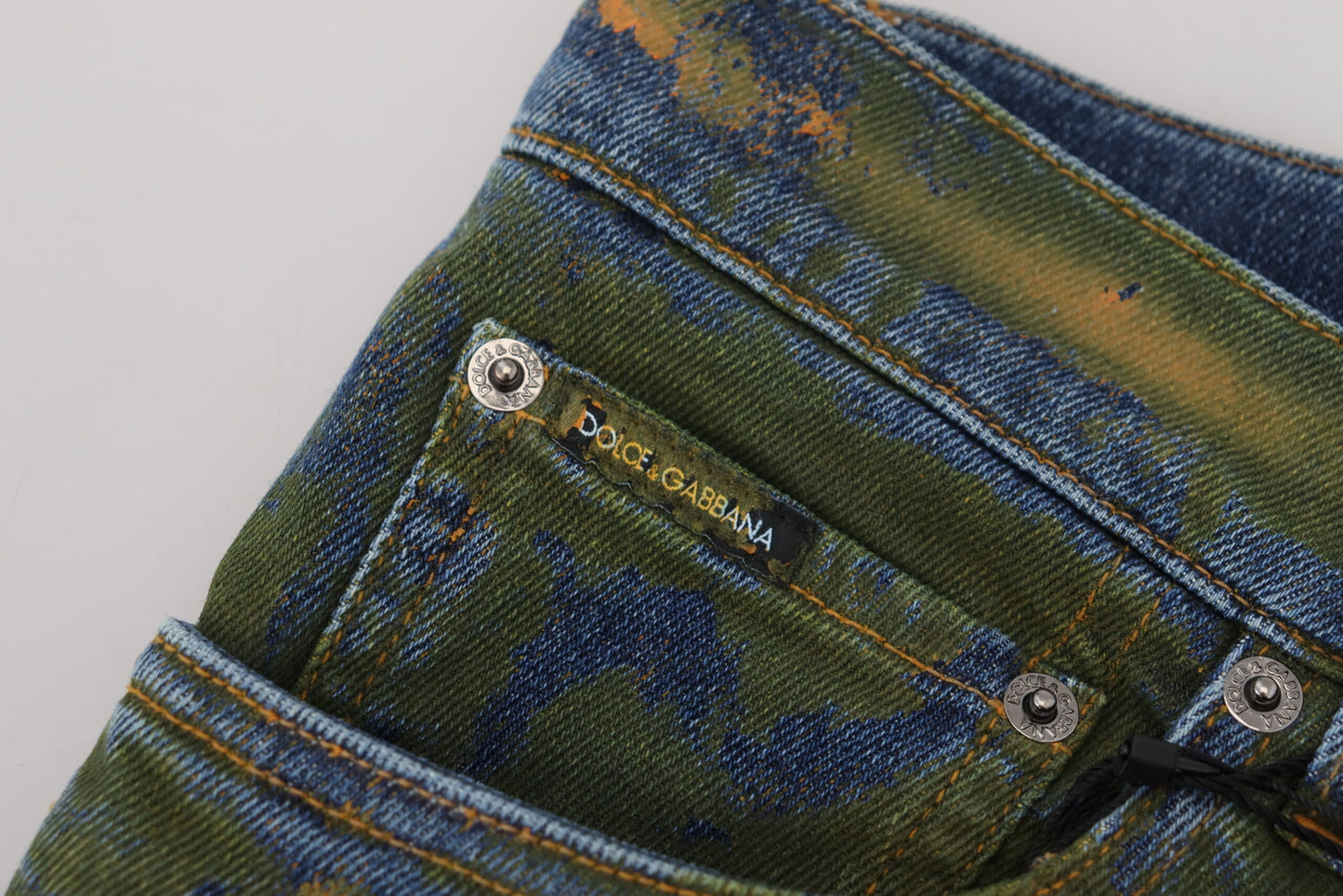Dolce & Gabbana Men's Blue Green Skinny Cotton Denim Jeans
