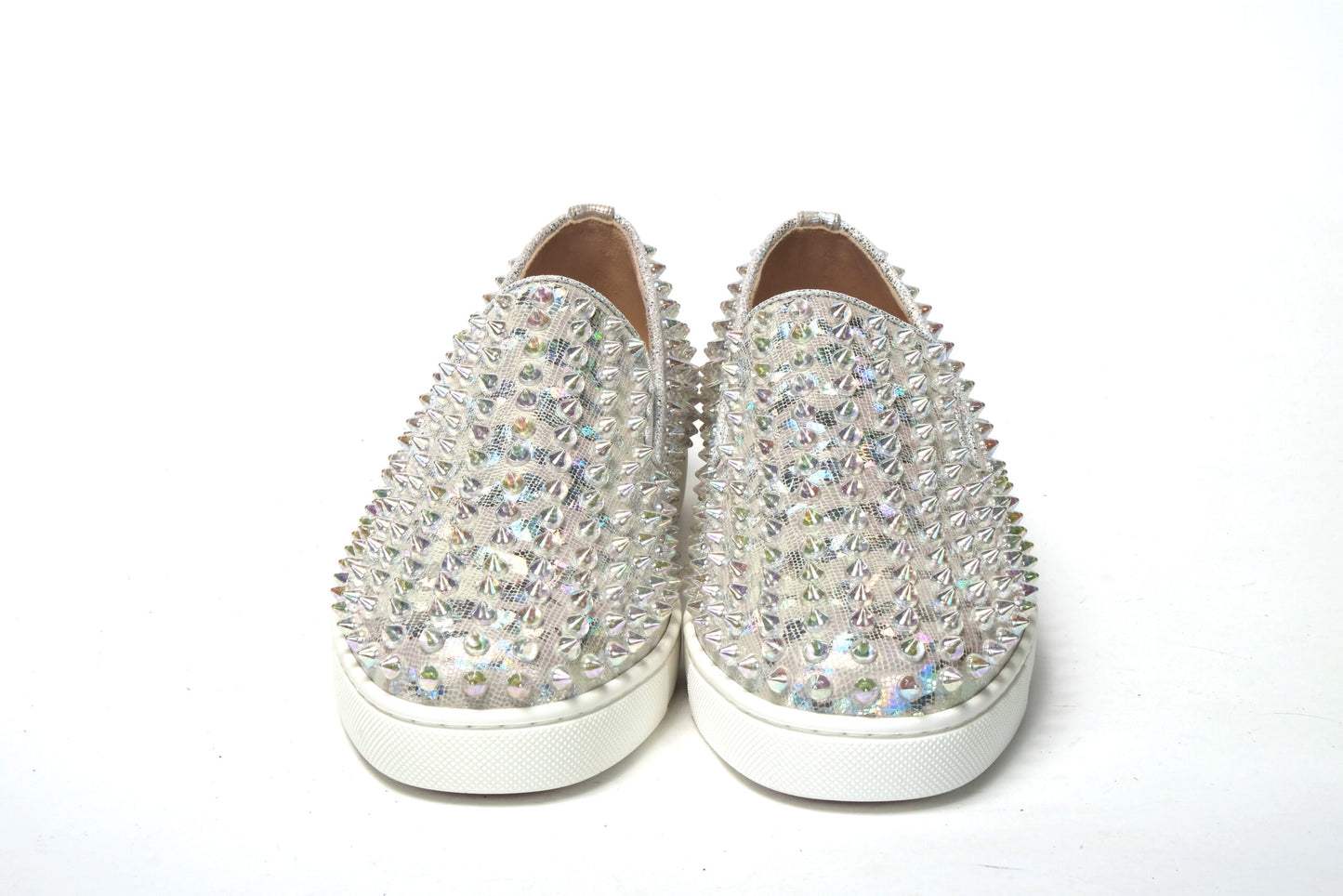 Sneakers by Christian Louboutin for women in calf leather white & signature features an opulent silhouette from the Women's Slip On Calf Leather Sneakers collection, showcasing a signature slip-on style with an opulent finish.
