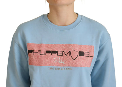 Philippe Model Women's Light Blue Logo Printed Long Sleeves Sweater