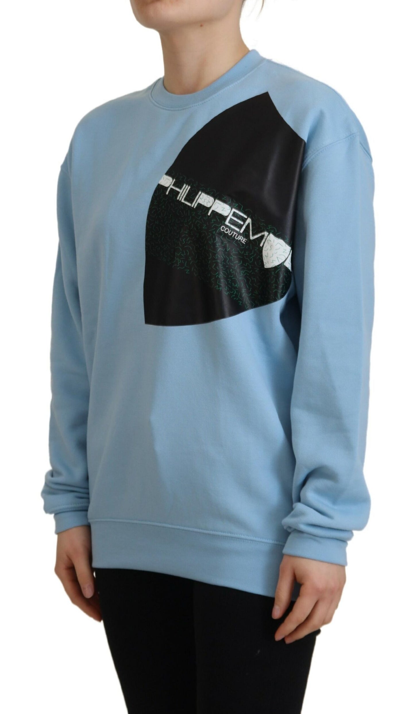 Philippe Model Women's Light Blue Logo Printed Long Sleeves Sweater