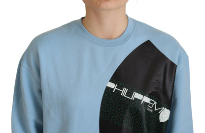 Philippe Model Women's Light Blue Logo Printed Long Sleeves Sweater