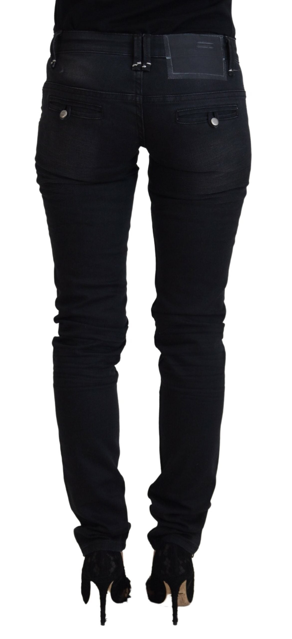 Acht Women's Black Washed Cotton Skinny Women Casual Denim Jeans