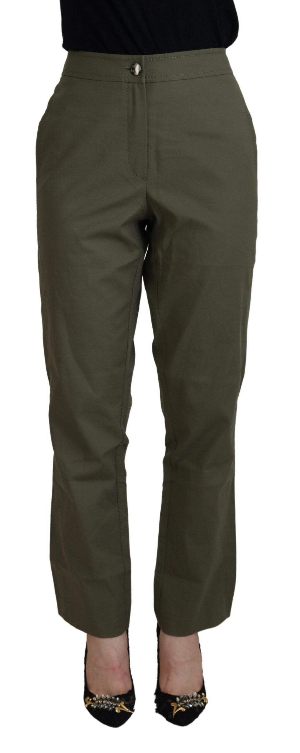 Laurel Green Cotton High Waist Women Tapered Pants