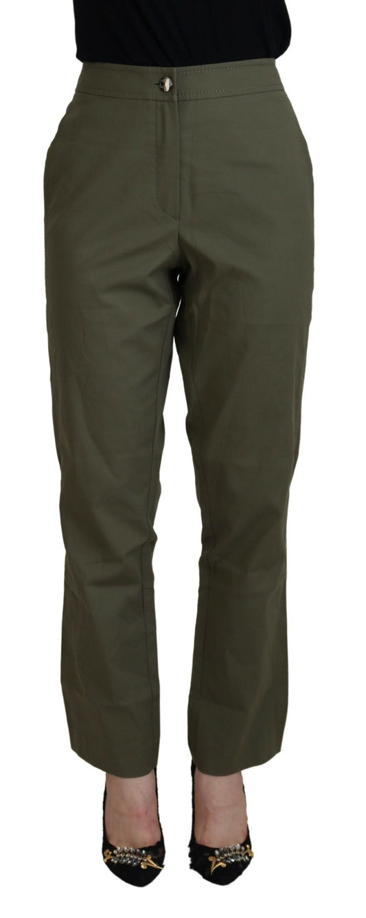 Laurel Green Cotton High Waist Women Tapered Pants