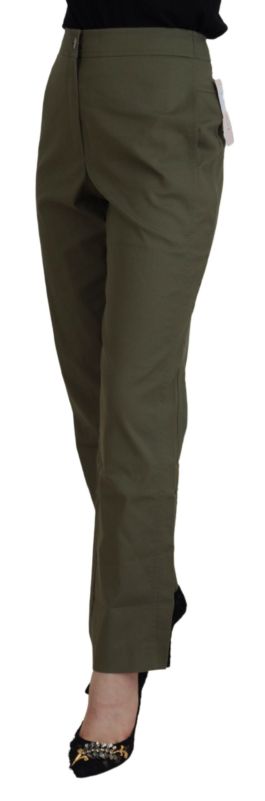 Laurel Green Cotton High Waist Women Tapered Pants
