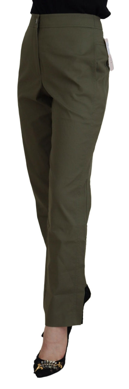 Laurel Green Cotton High Waist Women Tapered Pants