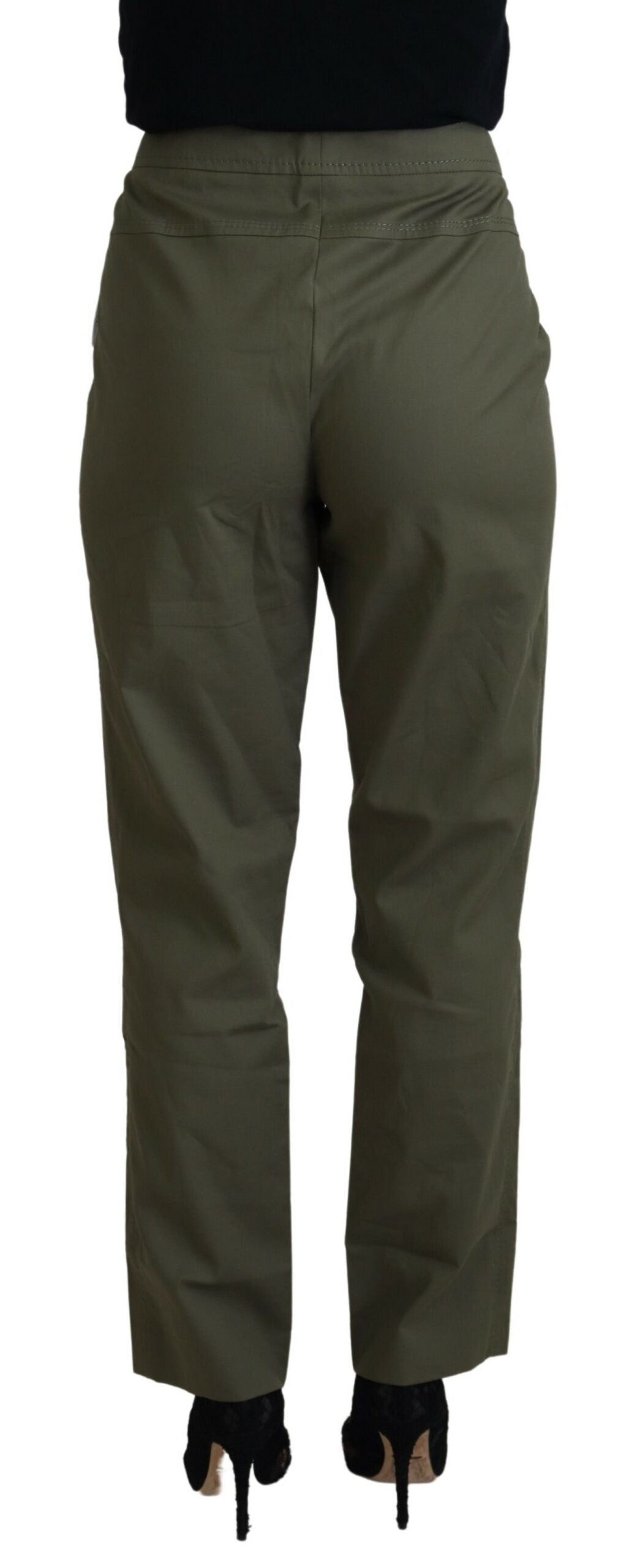 Laurel Green Cotton High Waist Women Tapered Pants