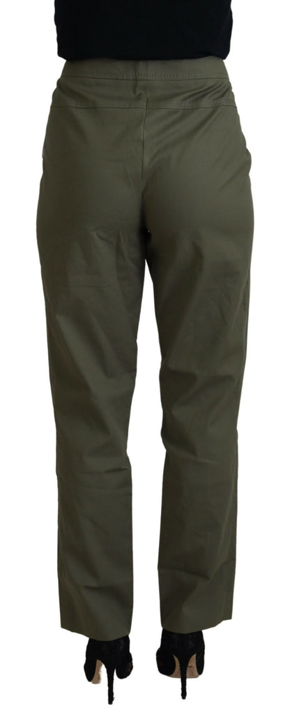 Laurel Green Cotton High Waist Women Tapered Pants