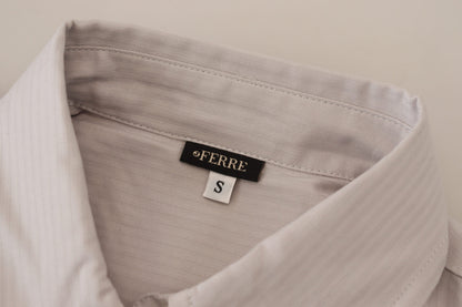 Ferre Women's Light Gray Stripes Cotton Sleeveless Collared Top