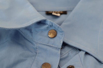Ferre Women's Blue Cotton Long Sleeves Collared Button Down Top