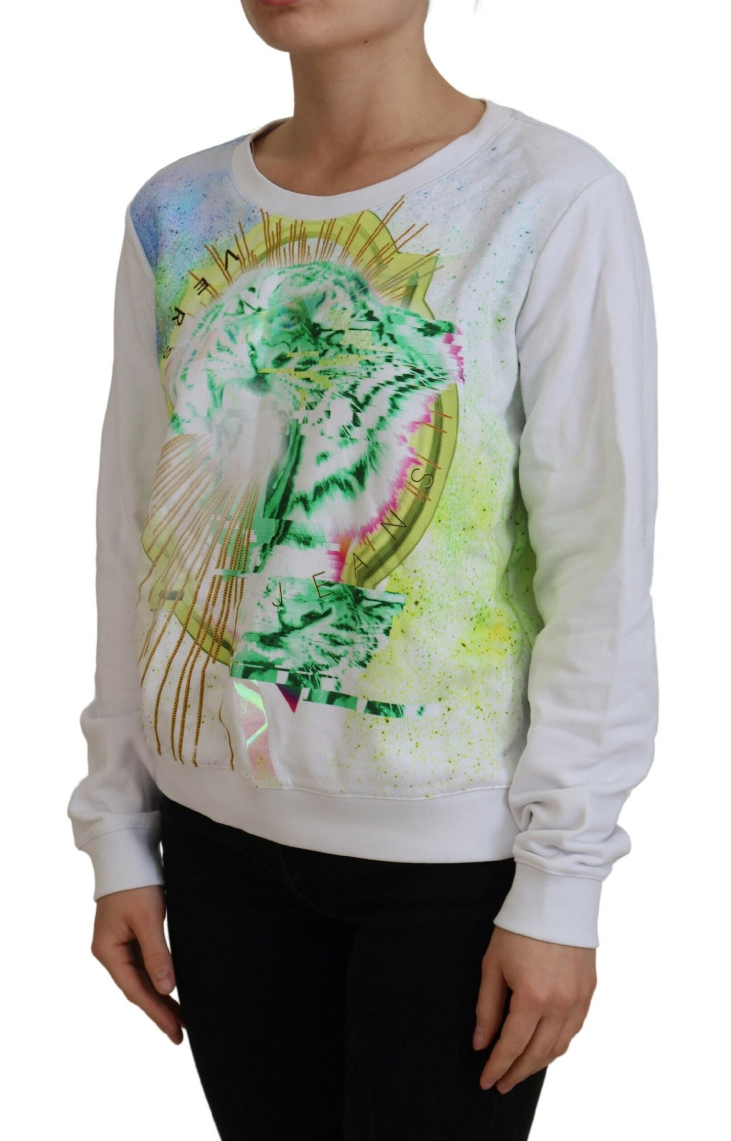 Versace Jeans Women's White Graphic Print Long Sleeves Sweater