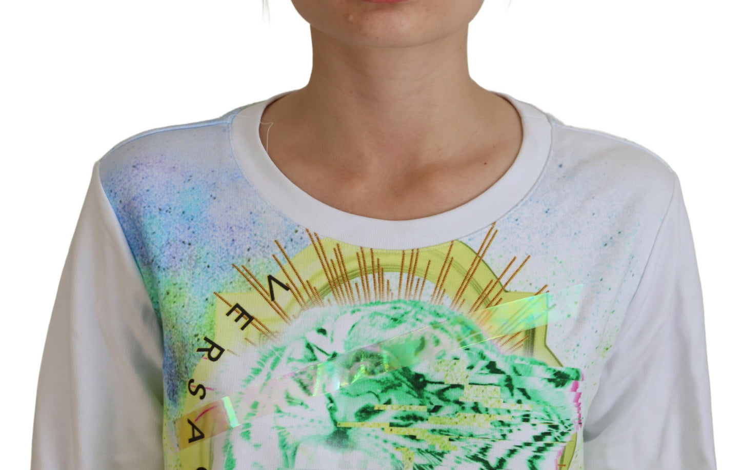 Versace Jeans Women's White Graphic Print Long Sleeves Sweater