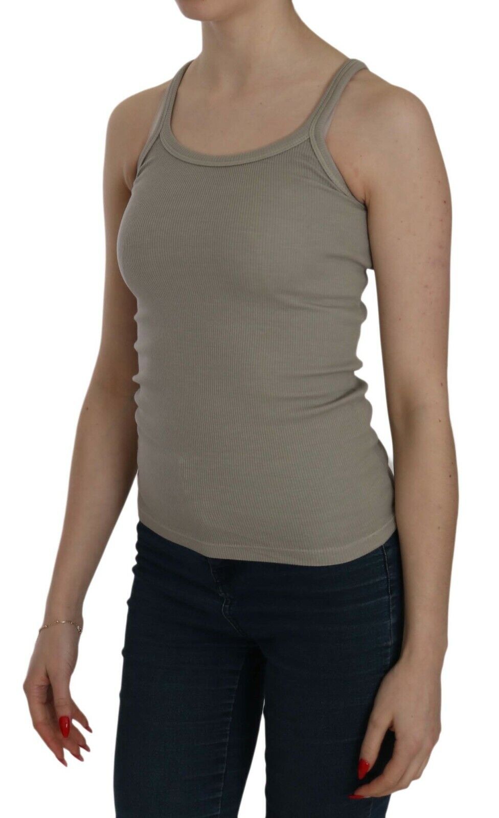 Pink Memories Beige Sleeveless Spaghetti Strap Tank Blouse