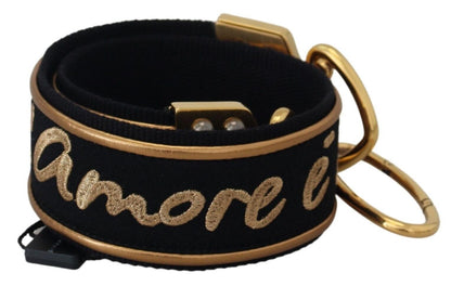 Shoulder Strap by Dolce & Gabbana for unisex in lambskin leather & metal black, gold & print features a contemporary design, highlighting the distinctive style of the Lambskin Leather Metal Shoulder Strap with a contemporary finish.