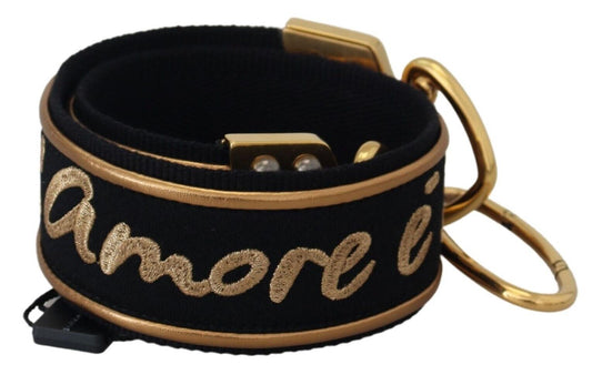 Shoulder Strap by Dolce & Gabbana for unisex in lambskin leather & metal black, gold & print features a contemporary design, highlighting the distinctive style of the Lambskin Leather Metal Shoulder Strap with a contemporary finish.