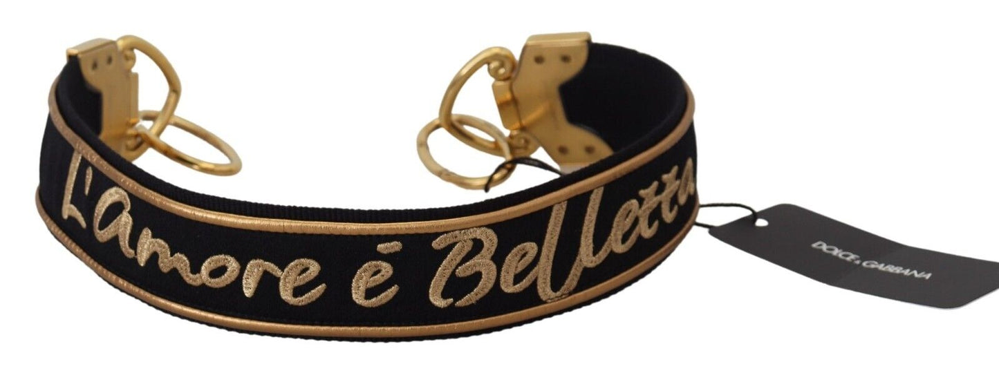 Shoulder Strap by Dolce & Gabbana for unisex in lambskin leather & metal black, gold & print features a dynamic silhouette, artfully enhancing the dynamic design of this Lambskin Leather Metal Shoulder Strap.