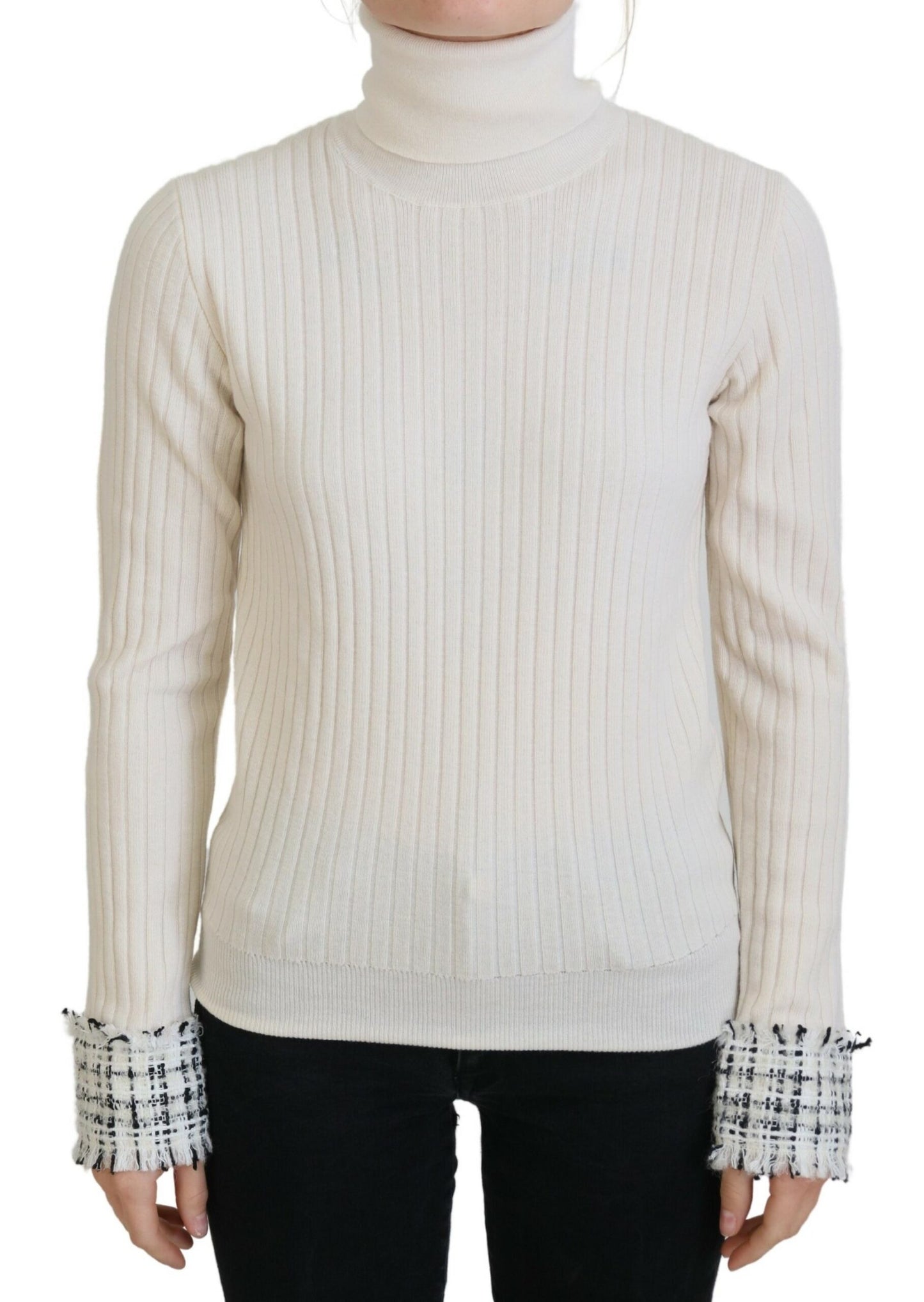 Dolce & Gabbana Ladies' Ivory Turtleneck Distressed Cuff Pullover Sweater