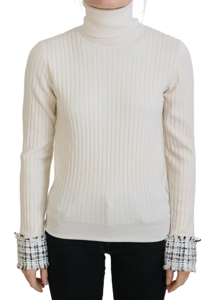 Dolce & Gabbana Ladies' Ivory Turtleneck Distressed Cuff Pullover Sweater