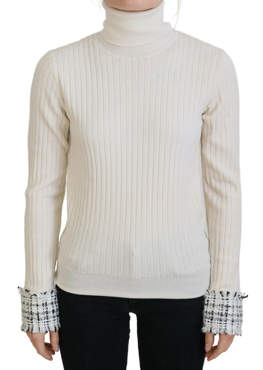 Dolce & Gabbana Ladies' Ivory Turtleneck Distressed Cuff Pullover Sweater