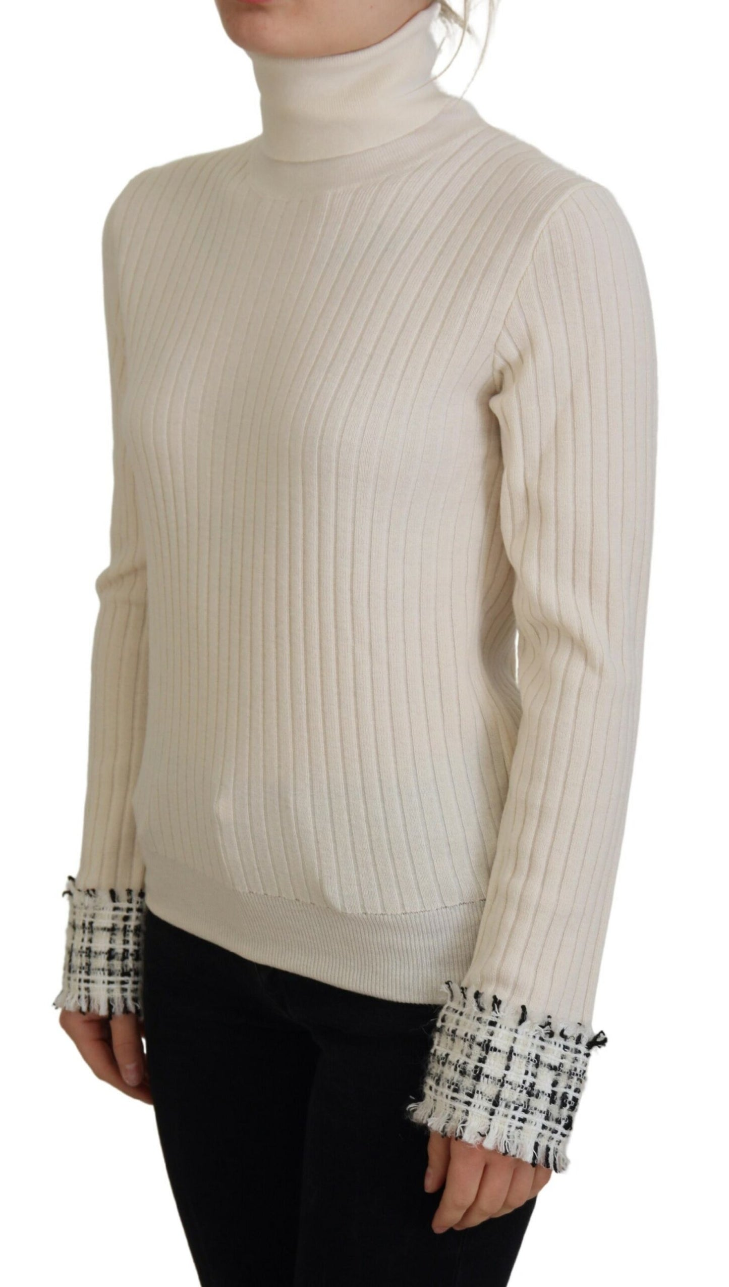 Dolce & Gabbana Ladies' Ivory Turtleneck Distressed Cuff Pullover Sweater