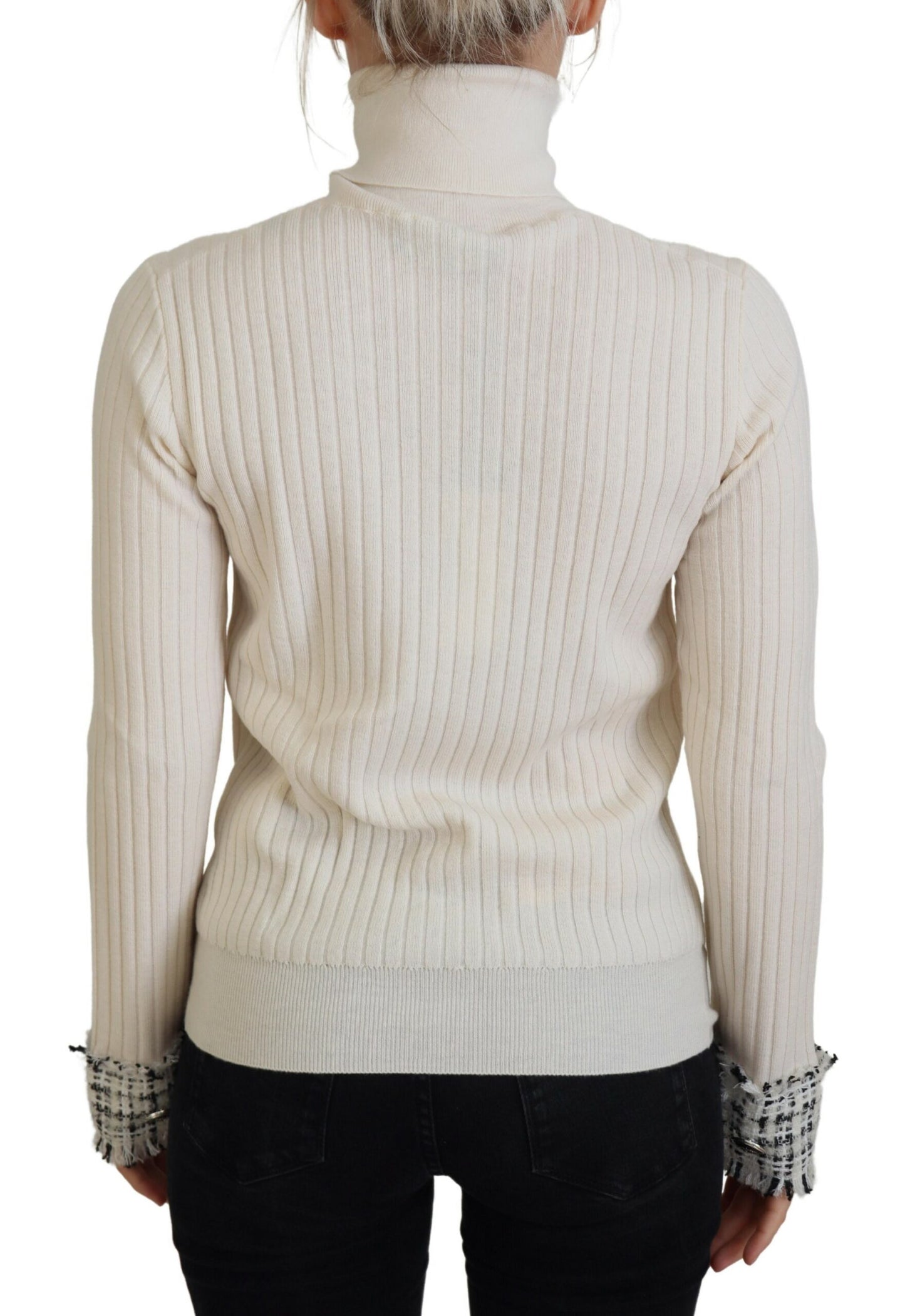 Dolce & Gabbana Ladies' Ivory Turtleneck Distressed Cuff Pullover Sweater