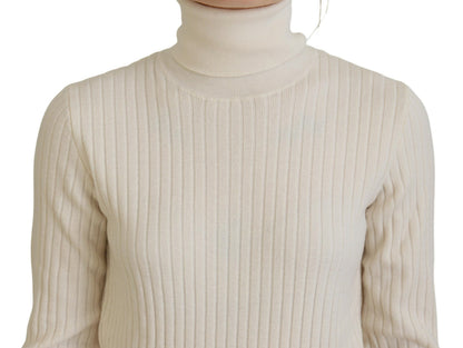 Dolce & Gabbana Ladies' Ivory Turtleneck Distressed Cuff Pullover Sweater