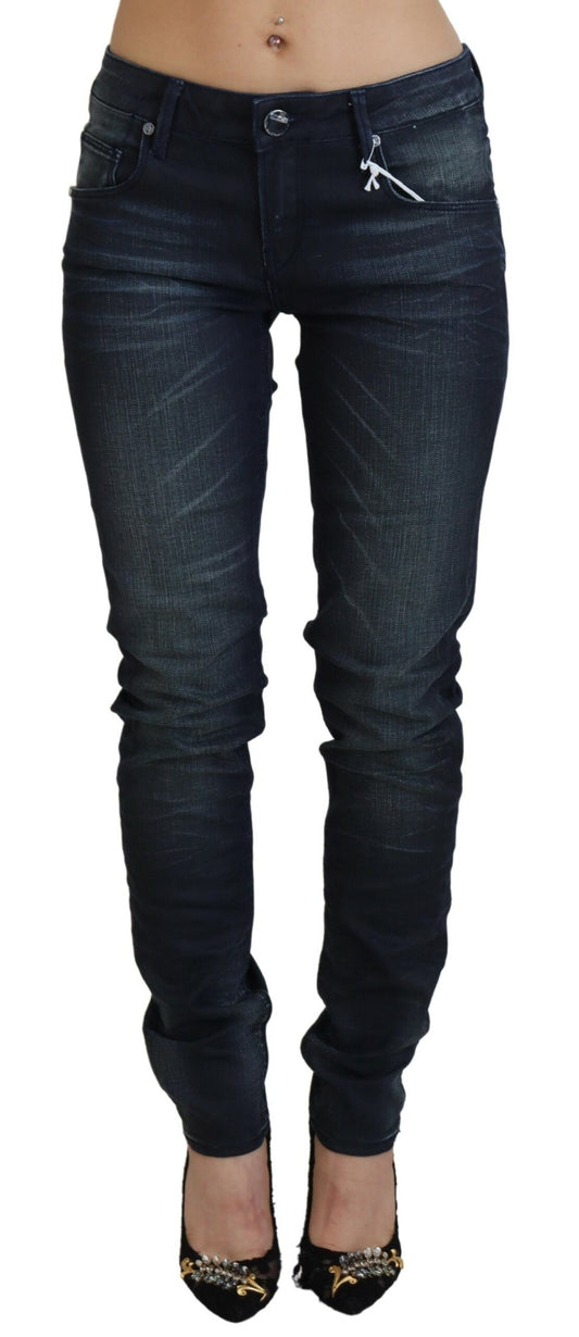 Acht Women's Blue Washed Low Waist Slim Fit Cotton Denim Jeans