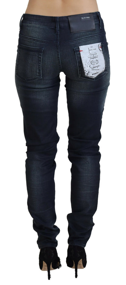 Acht Women's Blue Washed Low Waist Slim Fit Cotton Denim Jeans